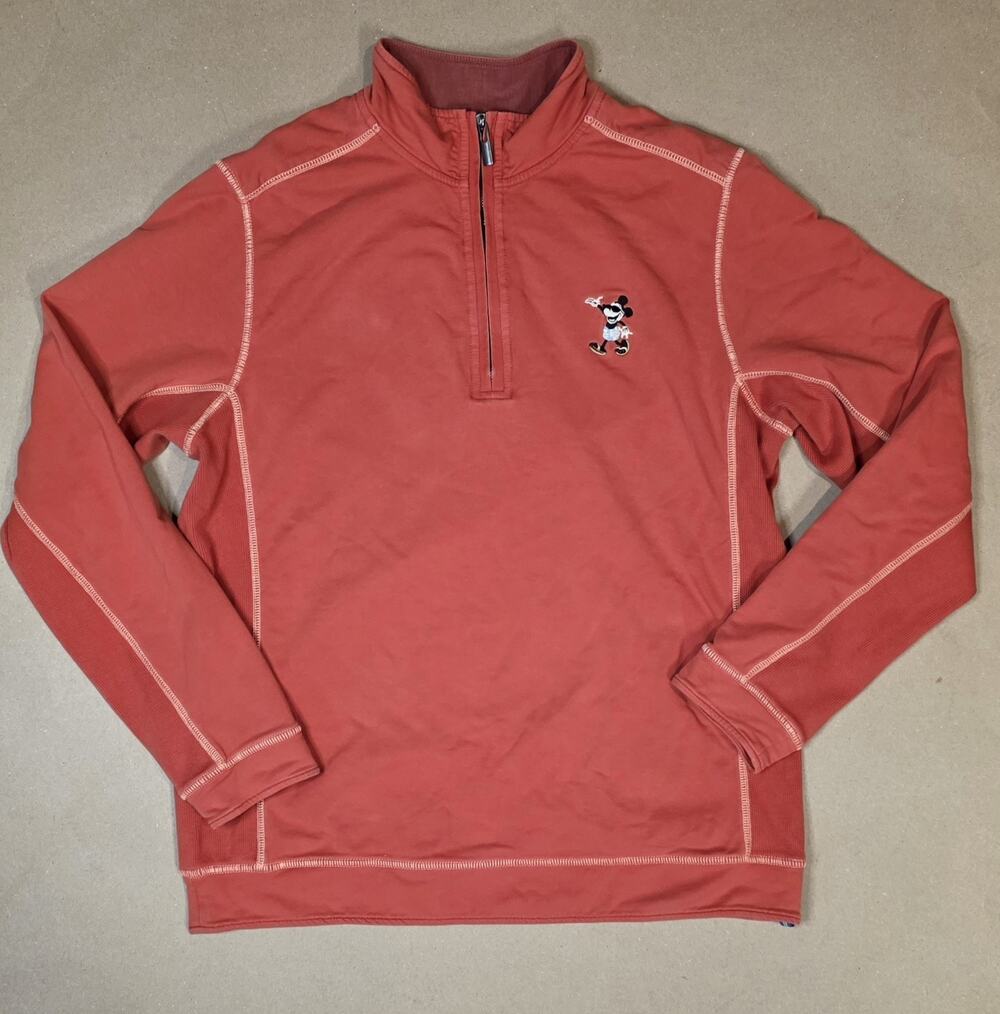 Tommy Bahama Disney Mickey Mouse Red 1/4 Zip Embroidered Logo Sweatshirt M